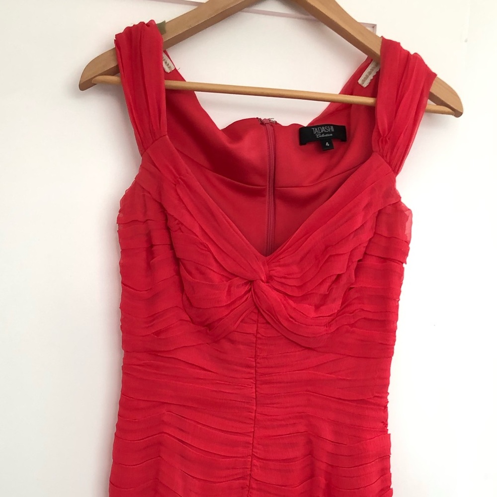 Bright coral Tadashi Shoji cocktail dress